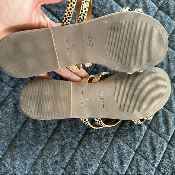 J. Crew Sandals Women 8 Tan Calf Hair Animal Print open toe Shoe - Picture 6 of 7